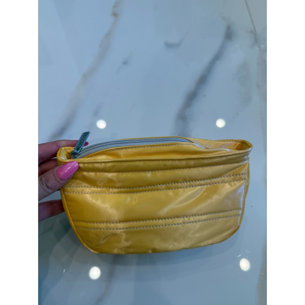 Clinique Yellow Quilted Nylon Makeup Bag Cosmetic Pouch Travel Case Zip Top